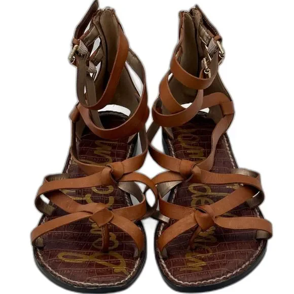 Sam Edelman Gladiator Sandals – Cognac Leather Flat Sandals Women’s 8 - Picture 1 of 6